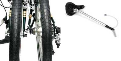 Magnesy przytrzymujące złożony rower i pompka ukryta w sztycy siodełka