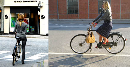 Dziewczyny jeżdżą na rowerach w butach z obcasami